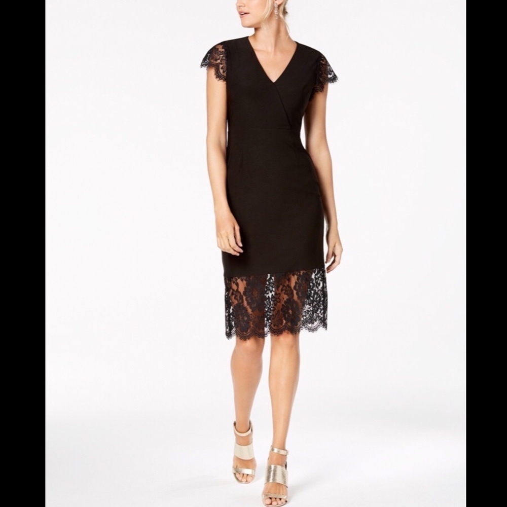 Nanette Lepore Black V-Neck Lace Dress